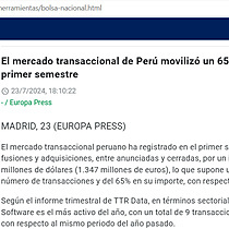 El mercado transaccional de Per moviliz un 65% menos de importe en el primer semestre